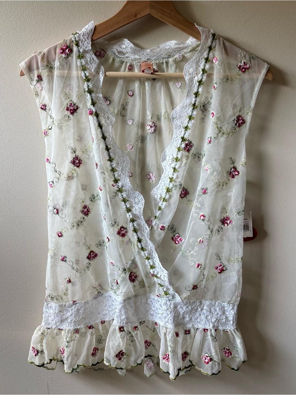 Flesh by Petit Pois Mesh Floral Embroidered Blouse NWT